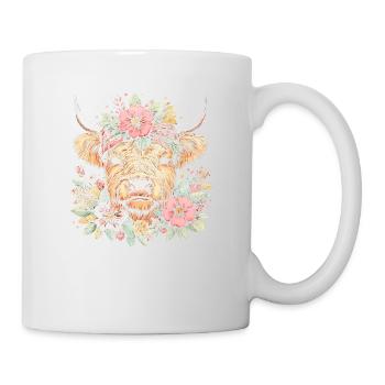 Scottish Highland Cow with Flowers - Tasse - Weiß - Rechts