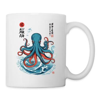 Oktopus Ukiyo-E Japan Meer Kraken Design - Tasse - Weiß - Rechts