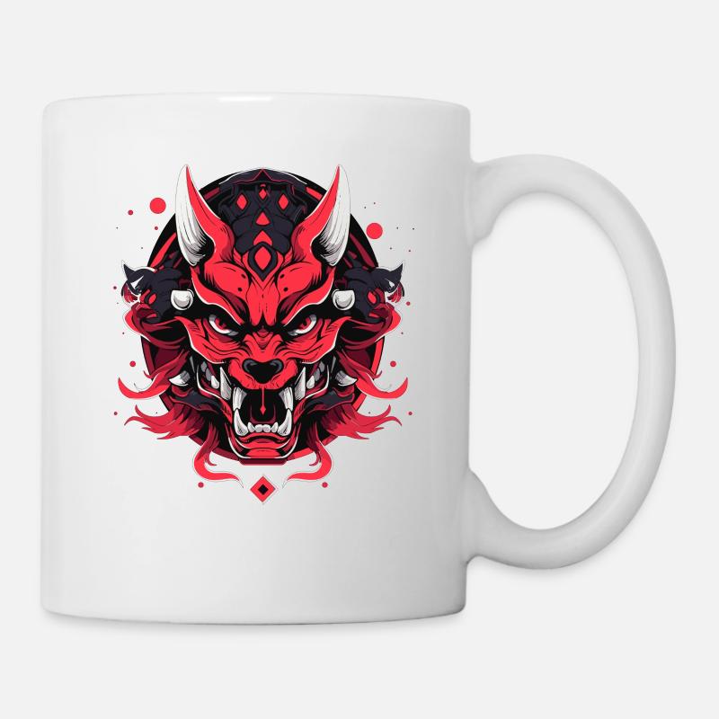 Japonais Hannya démon samouraï guerrier Oni masque - Mug blanc - blanc