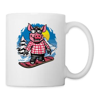 Snowboarden auf Snowboard, Snowboarder Schwein - Tasse - Weiß - Rechts