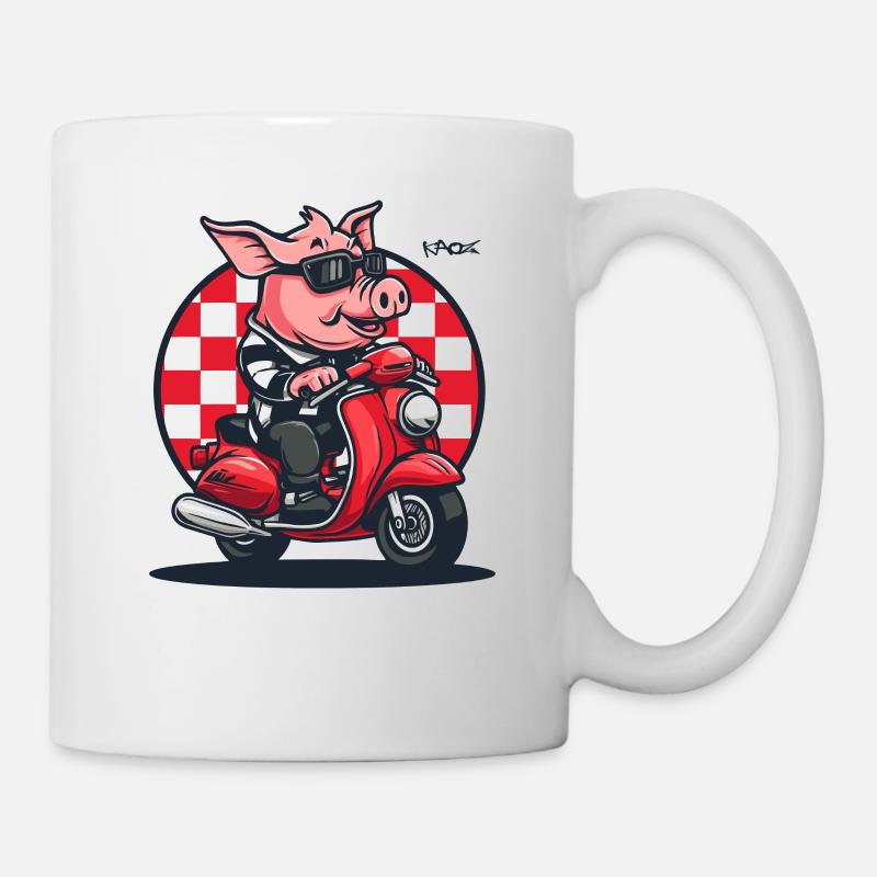 Sur mon scooter sur la route : Le cochon cyclomoteur - Mug blanc - blanc