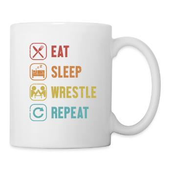 Eat Sleep Wrestle Repeat Techniques Exercise Arm - Mug - white - Right