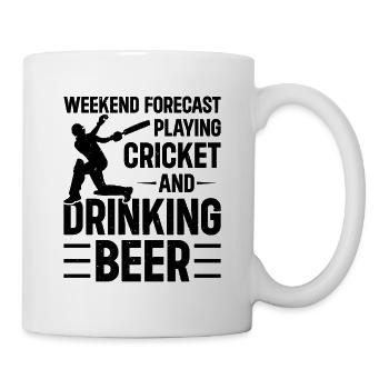 Weekend Forecast Playing Cricket And Drinking Beer - Tasse - Weiß - Rechts