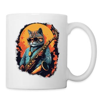 Chat drôle jouant de la musique de saxophone - Mug blanc - blanc - Droite