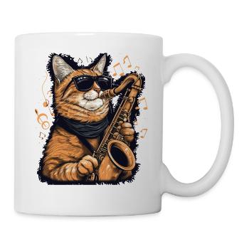 Chat drôle jouant des notes de musique de saxophone graphique - Mug blanc - blanc - Droite