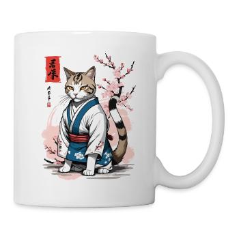 Kimono Katze Asiatische Japan Ukiyo-E Retro Kunst - Tasse - Weiß - Rechts