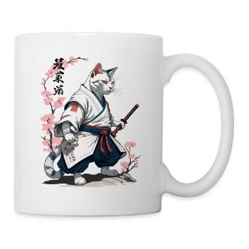 Samurai Katze Retro Japan Anime Kunst Design - Tasse - Weiß - Rechts
