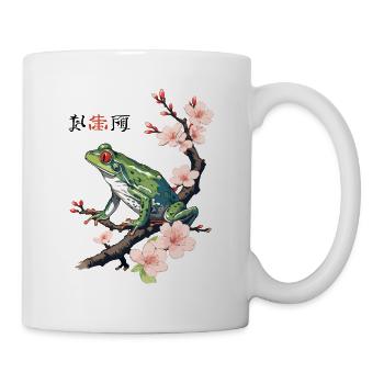 Japanese Tree Frog Cherry Blossoms Retro - Mug - white - Right