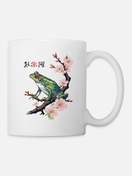 Japanischer Baumfrosch Kirschblüten Retro - Tasse - Weiß