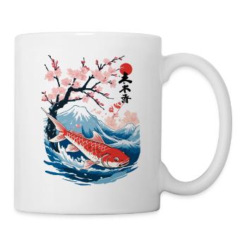 Vintage Ukiyo-E Koi Karpfen Kirschblüten Design - Tasse - Weiß - Rechts