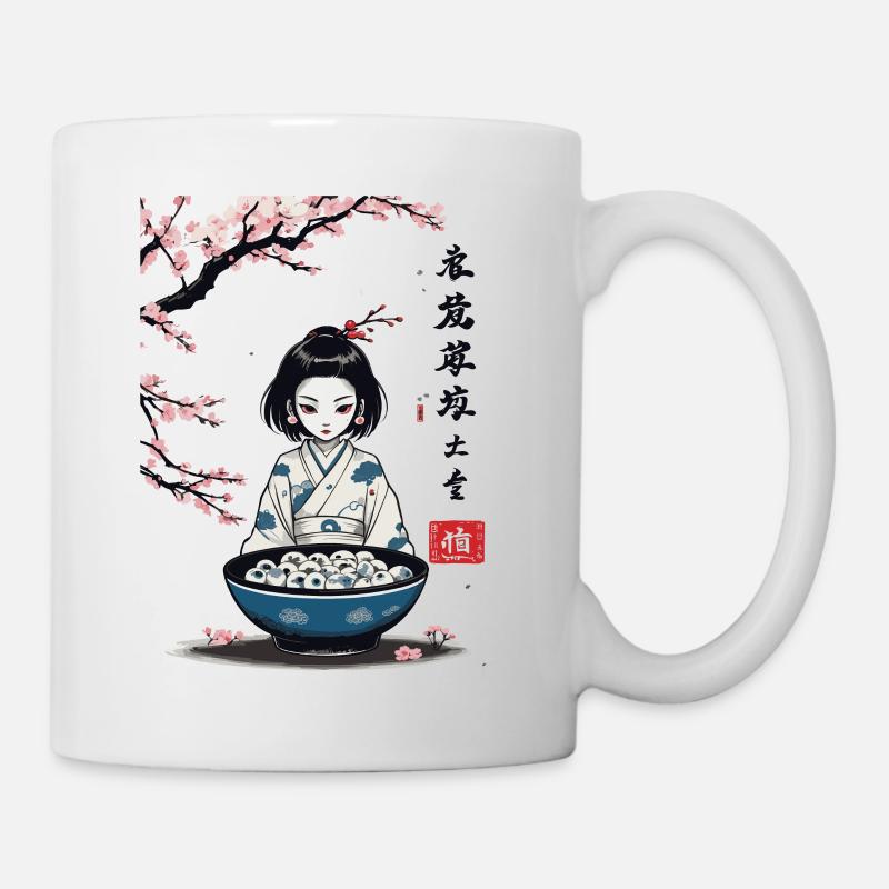Yokai Cherry Blossom Ukiyo-E Halloween Design - Mug - white