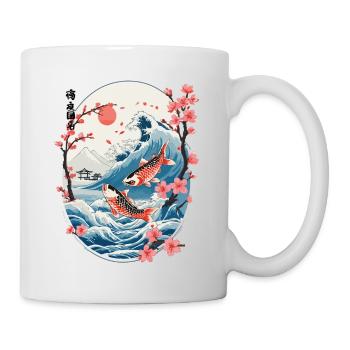 Vintage Ukiyo-E Koi Karpfen Kirschblüten Design - Tasse - Weiß - Rechts