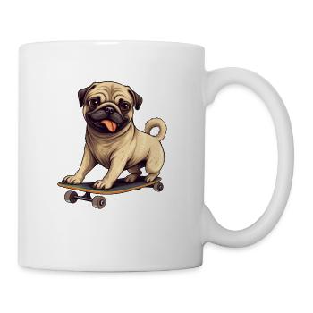 Cute pug dog on a skateboard - Mug - white - Right