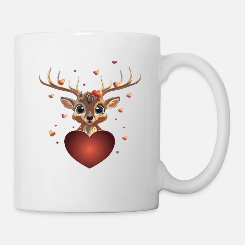 Herz comic Hirsch Valentinstag Geschenk Wild - Tasse - Weiß