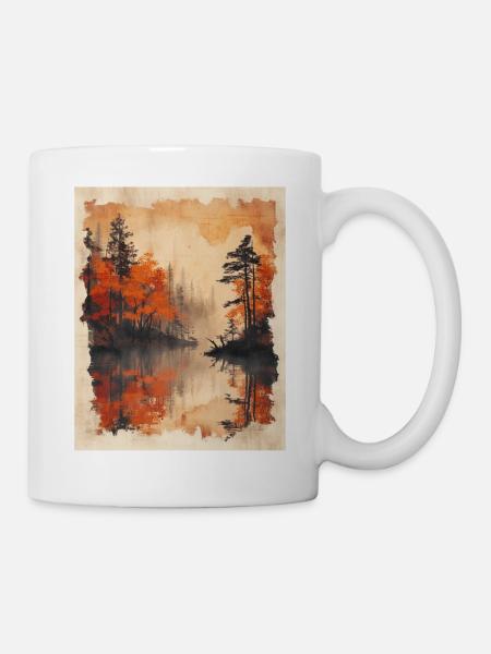 Classic Scenery Papyrus Scroll Onsen Japanese - Mug - white