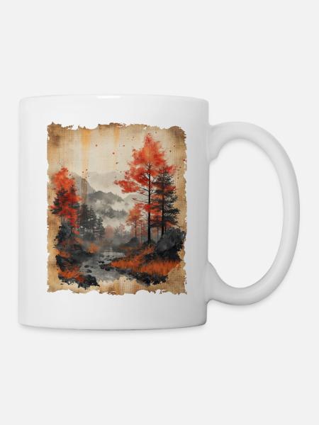 Classic Scenery Papyrus Scroll Onsen Japanese - Mug - white