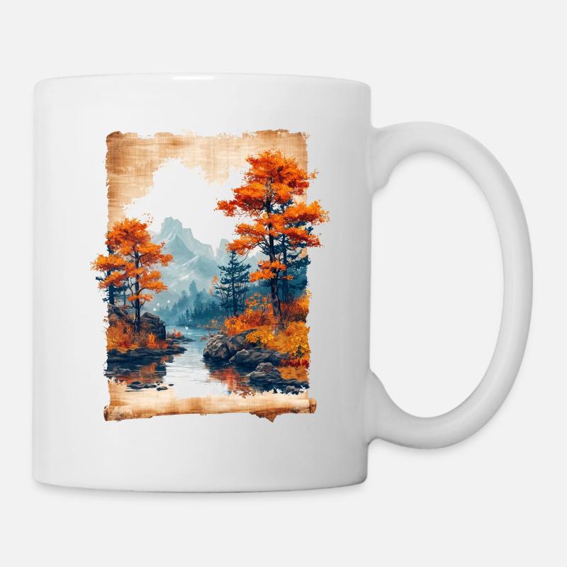 Classic Scenery Papyrus Scroll Onsen Japanese - Mug - white