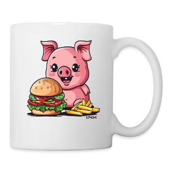 Burger und Pommes, Fast-Food-Schwein - Tasse - Weiß - Rechts