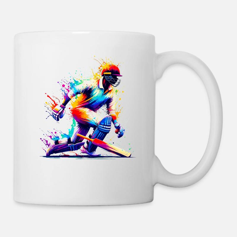 Colorful Splash Art Cricketer Batsman Cricket - Mug - white