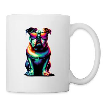 Bunte Pop Art Sonnenbrille Bulldogge Englisch - Tasse - Weiß - Rechts