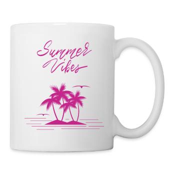 Summer Vibes, an island with palm trees in the sea, pink - Mug - white - Right