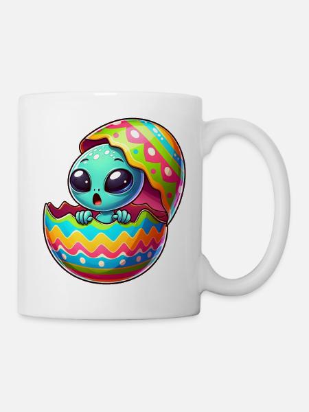 Buntes Alien-Osterei Schlüpf-Design - Tasse - Weiß