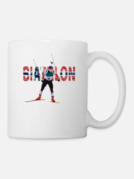 Biathlon des sports d’hiver avec drapeau norvégien - Mug blanc - blanc