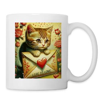 VALENTINSTAG KATZE BRIEF LIFE IS LOVE - Tasse - Weiß - Rechts