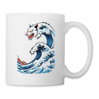 Cat Wave Ukiyo-E Vintage Japon Streetwear - Mug blanc - blanc - Droite