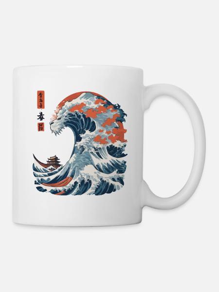 Monster Welle Japan Ukiyo-E Vintage Streetwear - Tasse - Weiß