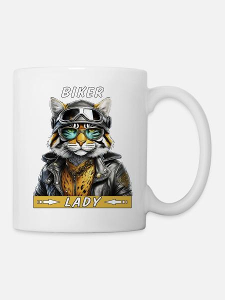 CAT LEATHER JACKET BIKER LADY - Mug - white