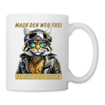 BLOUSON EN CUIR DE CHAT LA MOTO EST AUTORISÉE À CONDUIRE - Mug blanc - blanc - Droite