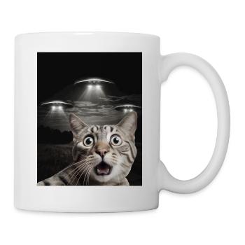 Selfie de chats drôles devant des OVNIS chat OVNI - Mug blanc - blanc - Droite