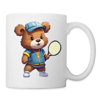 Süßer Bär als Tennis- und Badmintonspieler - - Tasse - Weiß - Rechts