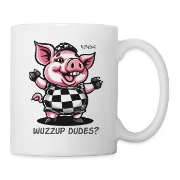 Was geht ab, Leute? lustiges Schwein - Tasse - Weiß - Rechts