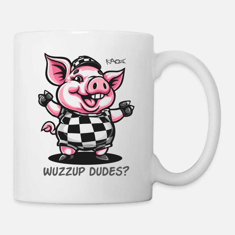 Was geht ab, Leute? lustiges Schwein - Tasse - Weiß