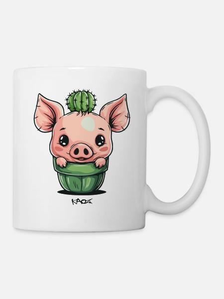 Niedliches Kaktus Schweinchen - Tasse - Weiß