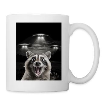 Selfie drôle de raton laveur devant des ovnis Raton laveur OVNI - Mug blanc - blanc - Droite