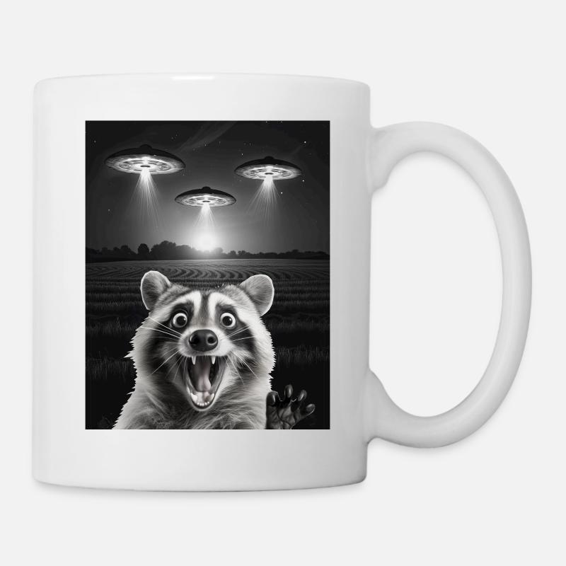 Lustiges Waschbären Selfie Vor UFOs Waschbär UFO - Tasse - Weiß