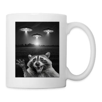 Selfie drôle de raton laveur devant des ovnis Raton laveur OVNI - Mug blanc - blanc - Droite