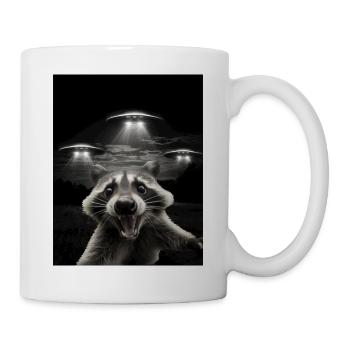 Selfie drôle de raton laveur devant des ovnis Raton laveur OVNI - Mug blanc - blanc - Droite