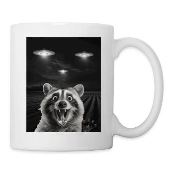 Selfie drôle de raton laveur devant des ovnis Raton laveur OVNI - Mug blanc - blanc - Droite
