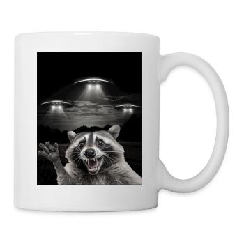 Selfie drôle de raton laveur devant des ovnis Raton laveur OVNI - Mug blanc - blanc - Droite