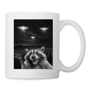 Selfie drôle de raton laveur devant des ovnis Raton laveur OVNI - Mug blanc - blanc - Droite