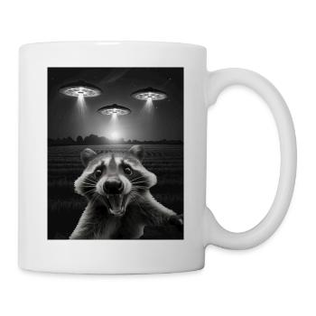Selfie drôle de raton laveur devant des ovnis Raton laveur OVNI - Mug blanc - blanc - Droite