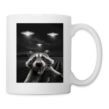 Selfie drôle de raton laveur devant des ovnis Raton laveur OVNI - Mug blanc - blanc - Droite