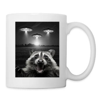 Selfie drôle de raton laveur devant des ovnis Raton laveur OVNI - Mug blanc - blanc - Droite