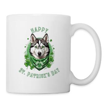 Husky Dog with Green Clover Bandana St. Patrick's - Mug - white - Right