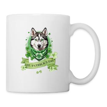 Husky Dog with Green Clover Bandana St. Patrick's - Mug - white - Right