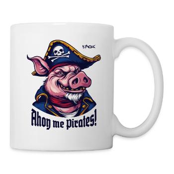 Ahoy, Kapitän Piraten Schwein - Tasse - Weiß - Rechts